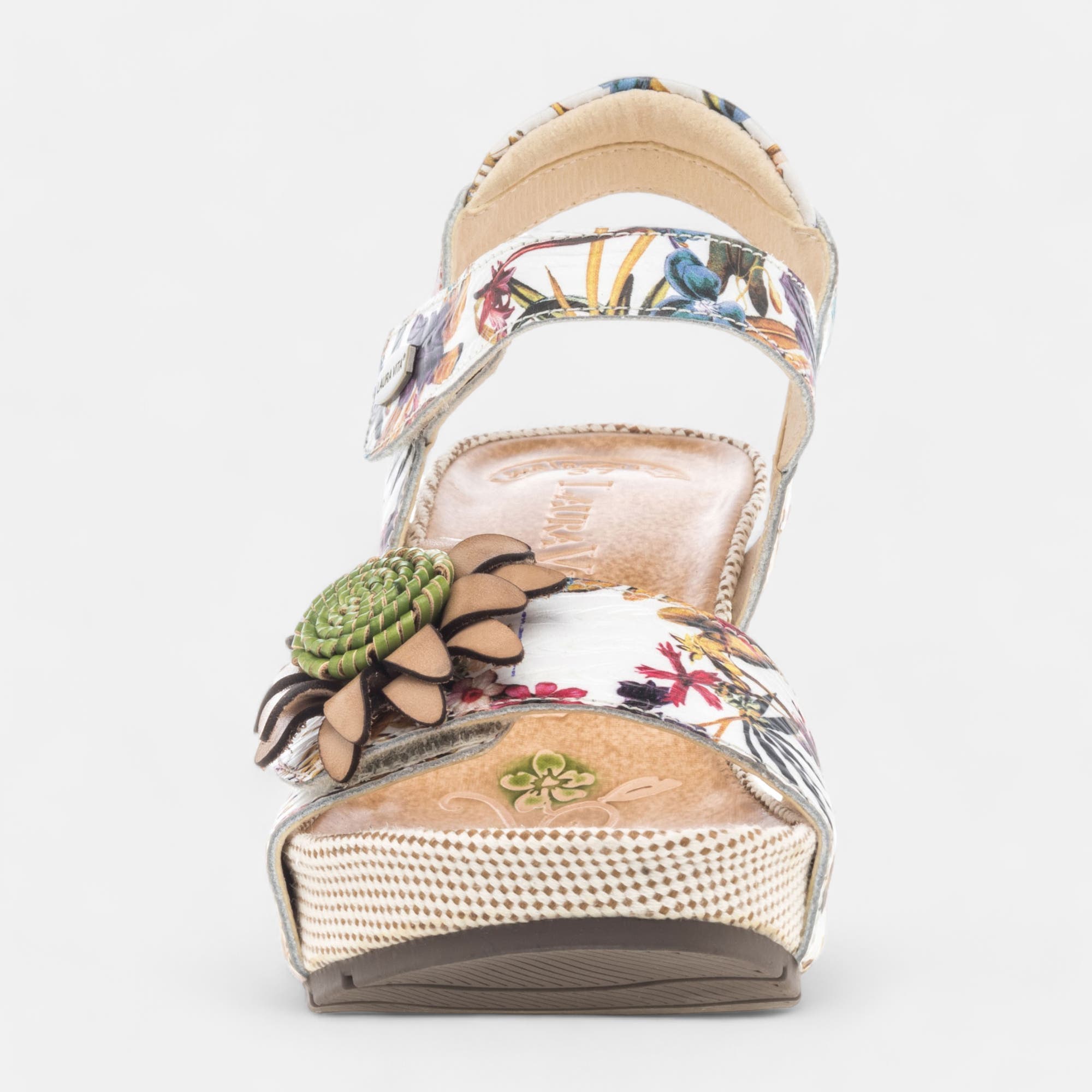 Sandales à talon compensé Femme en cuir beige