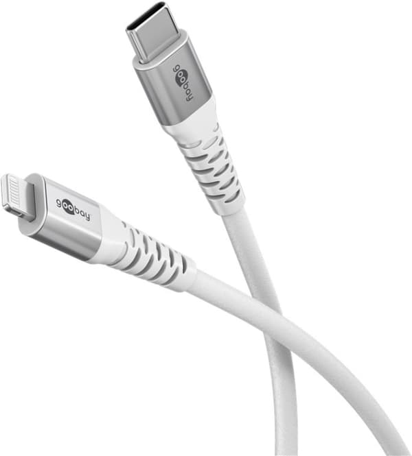 Goobay Lightning-USB-C™ supermyk tekstilkabel med metallkontakter, 3 m, hvit MFi-sertifisert, elegant og ekstra robust lade- og synkroniseringskabel f