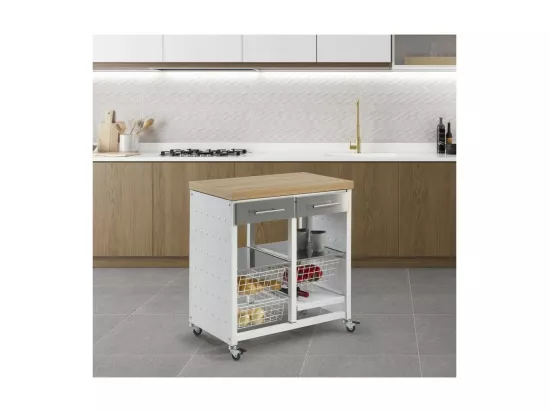 Chariot de cuisine / Table d'appoint - couleur Blanc, Inox, Orme - 84*71*43 cm - EKO