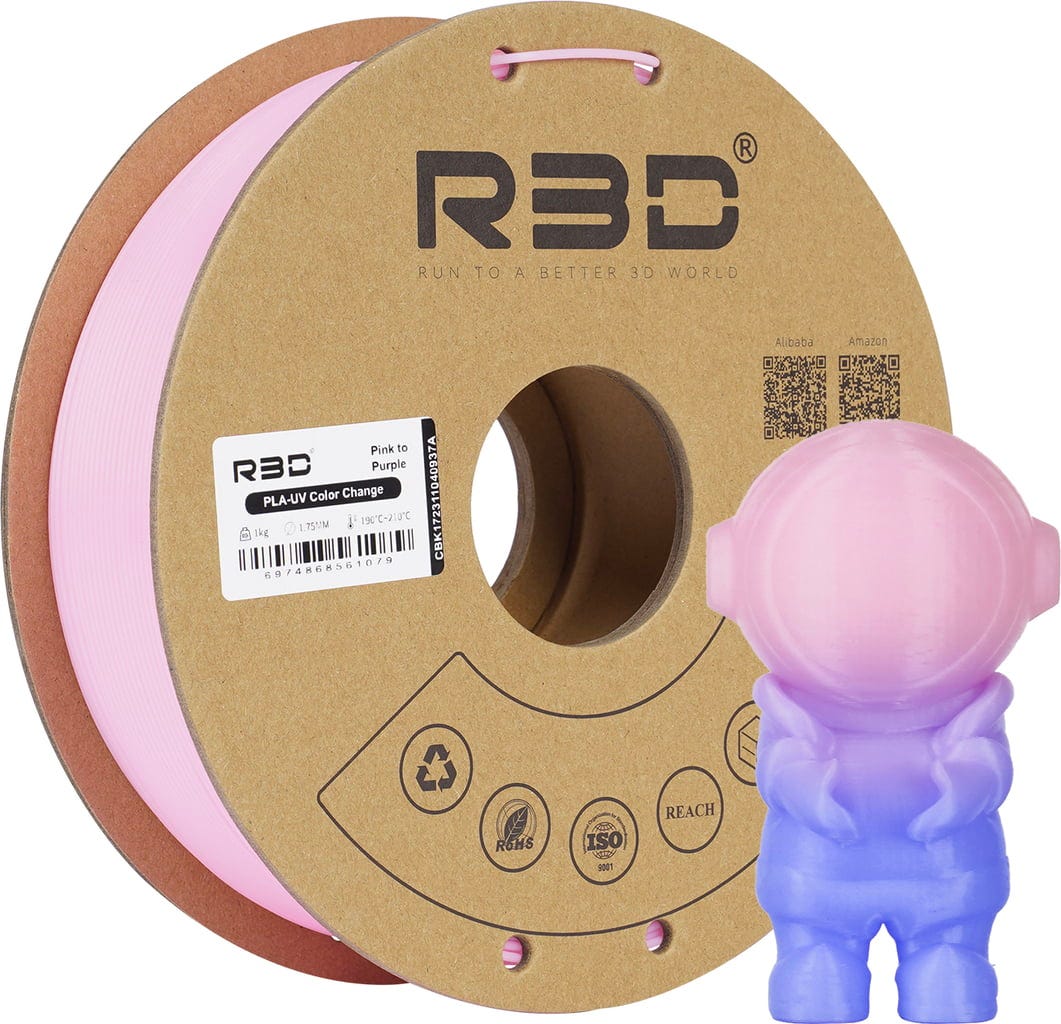 R3D  PLA UV Color Change Pink to Purple, 1,75 mm / 1000 g    Farbveränderndes Filament