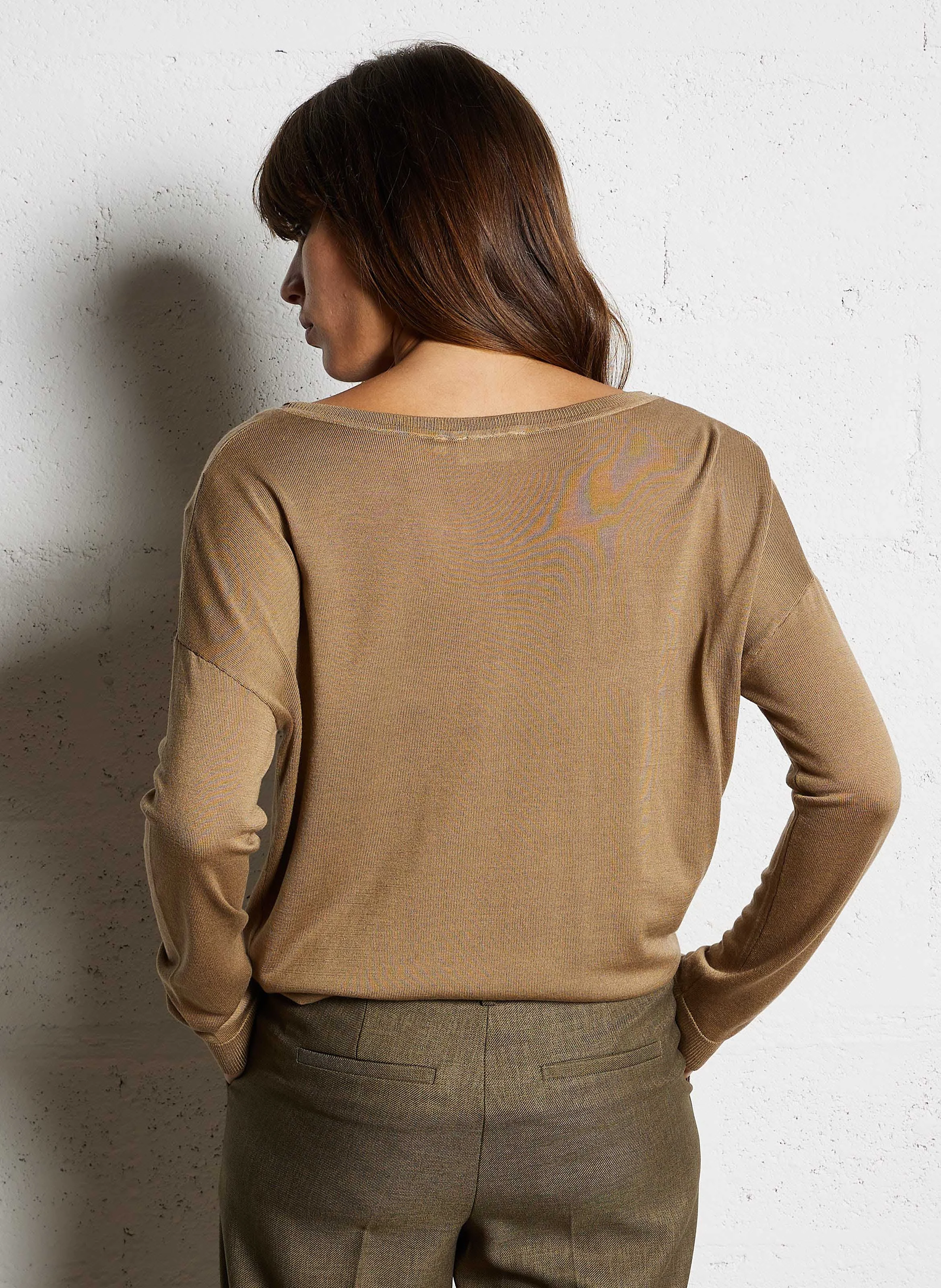 BLEUET - Pull col bateau en maille fine | Marron