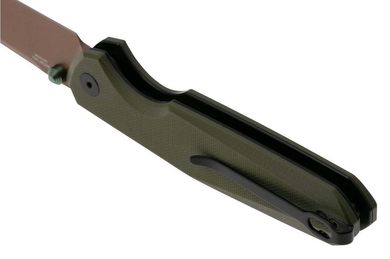 Bestechman Velix BMK07G Bronze PVD 14C28N, Green G10 zakmes, Ostap Hel design