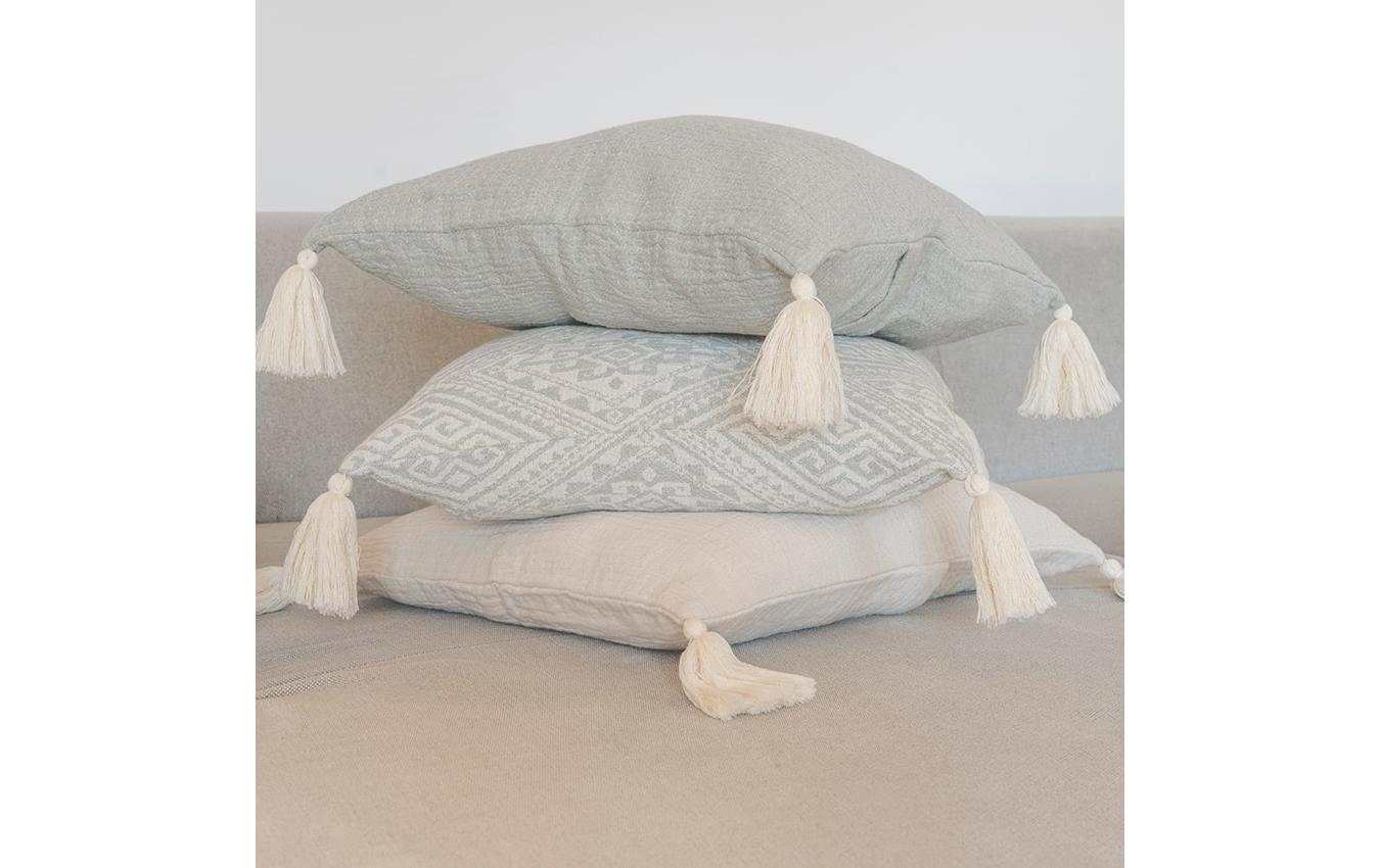 Kissenbezug mit Quasten 45 cm x 45 cm, Beige/MintJaquard-Kissenhülle