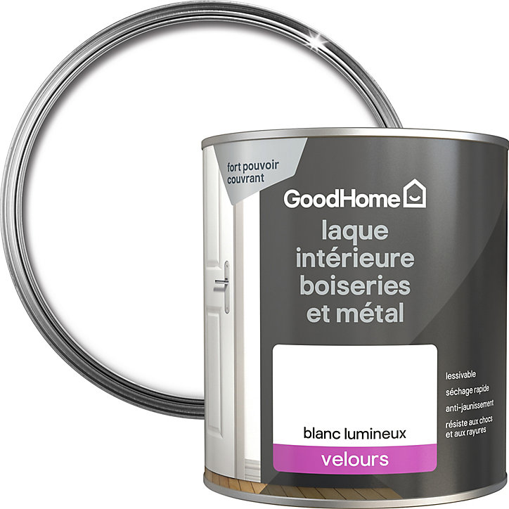 Laque haute résistance boiseries et métal GoodHome velours blanc 750ml