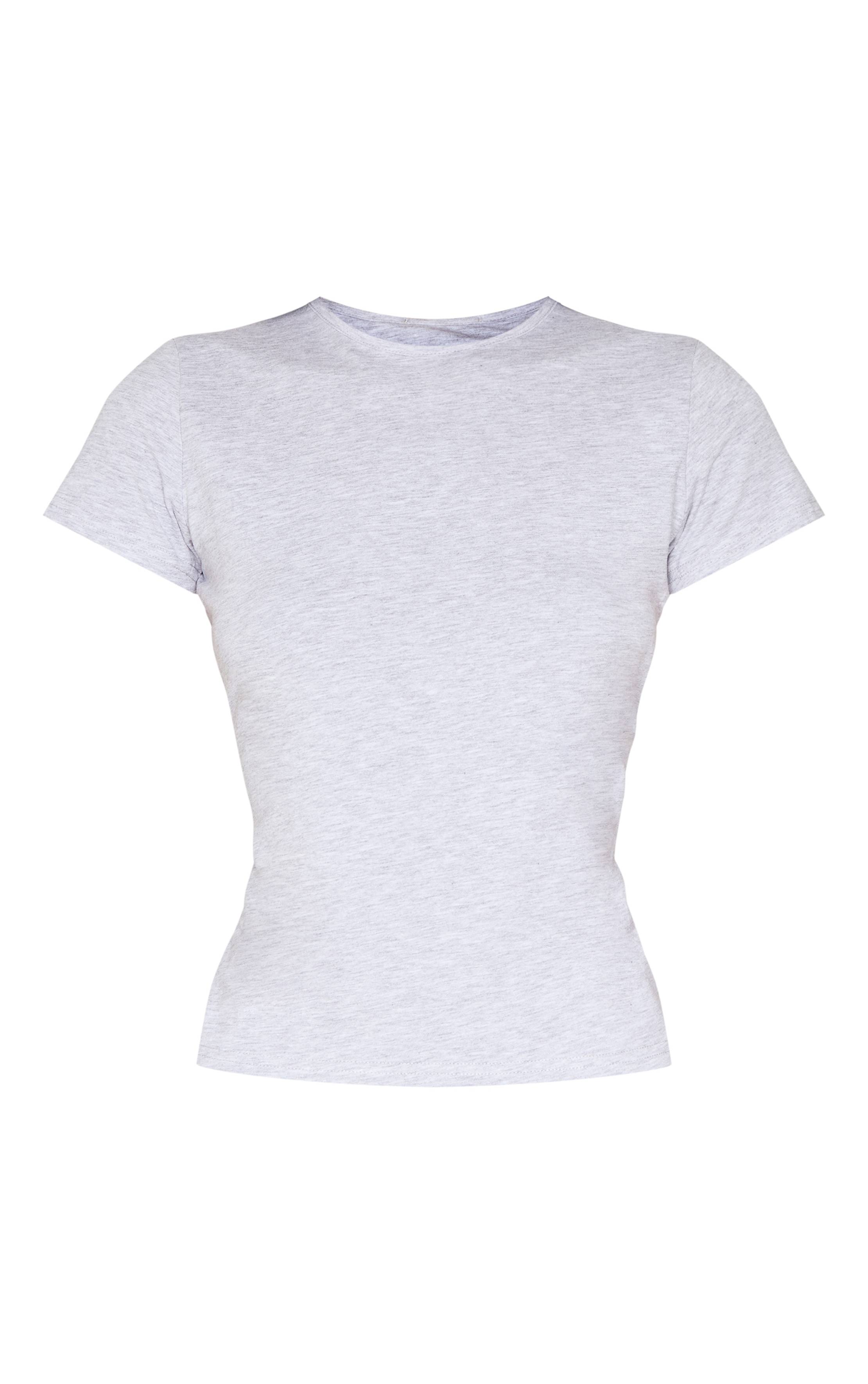 Gris Chiné T-shirt En Coton À Col Rond Coupe Longue Et Manches Courtes
