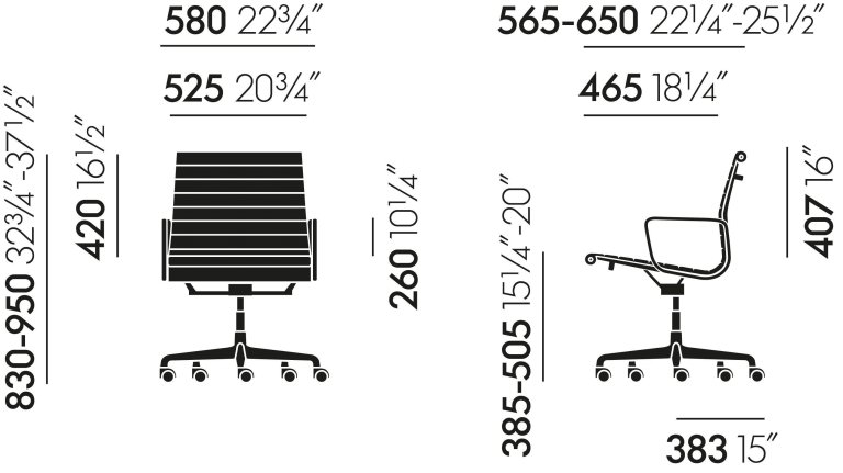 Vitra EA 117 bureaustoel Hopsak zwart, verchroomd, harde wielen