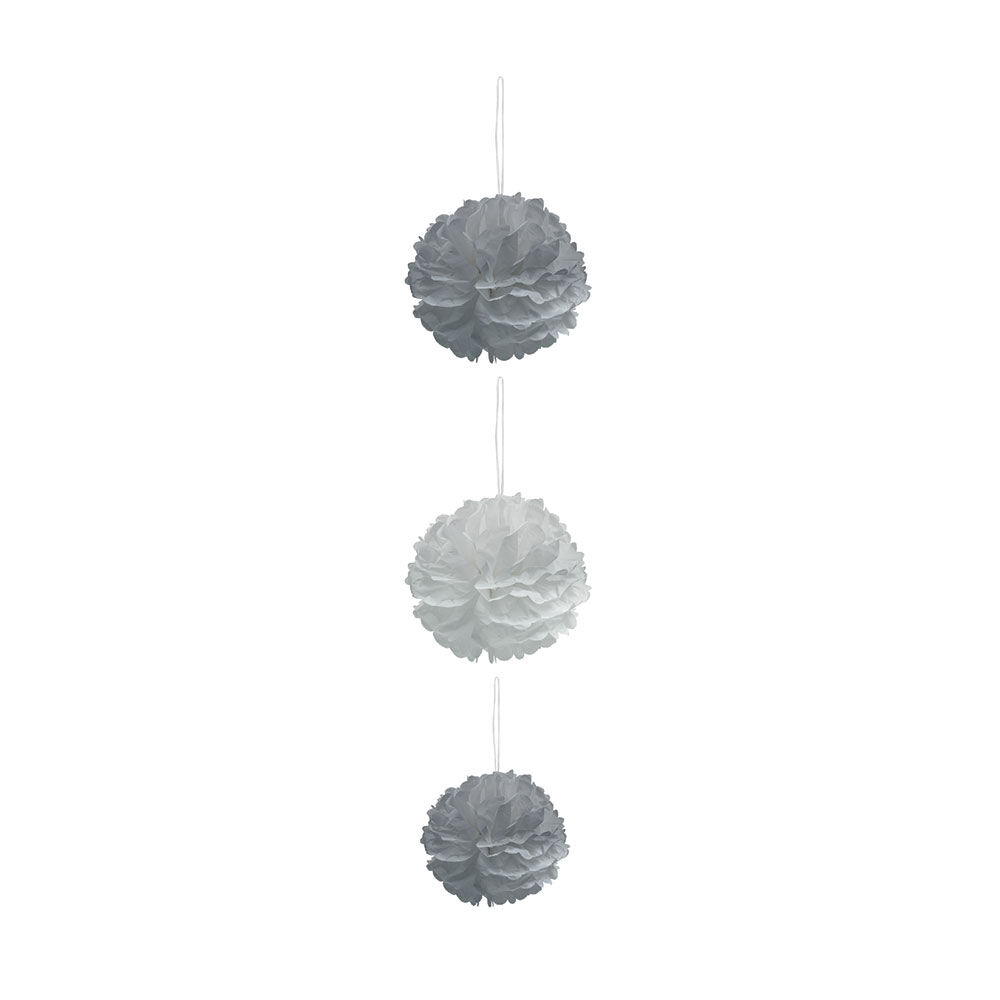 Suspension 3 boules chiffon en papier gris