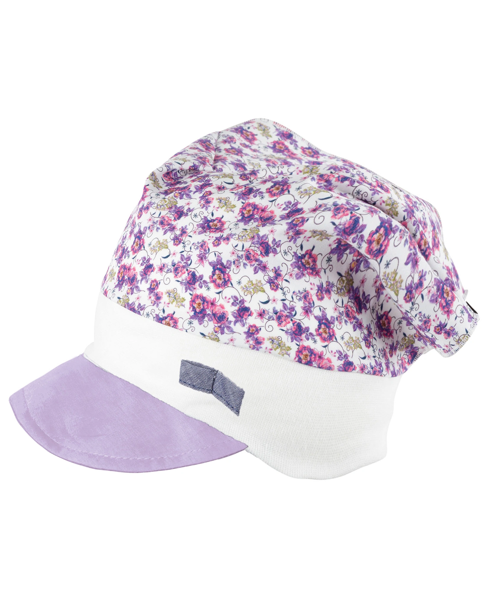Kopftuchmütze FLOWER in white/grape