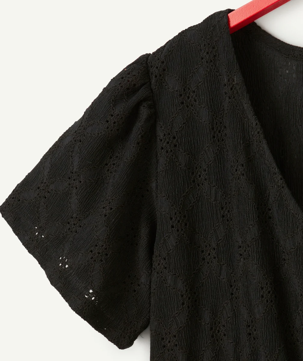 robe cache-coeur fille noire ajourée