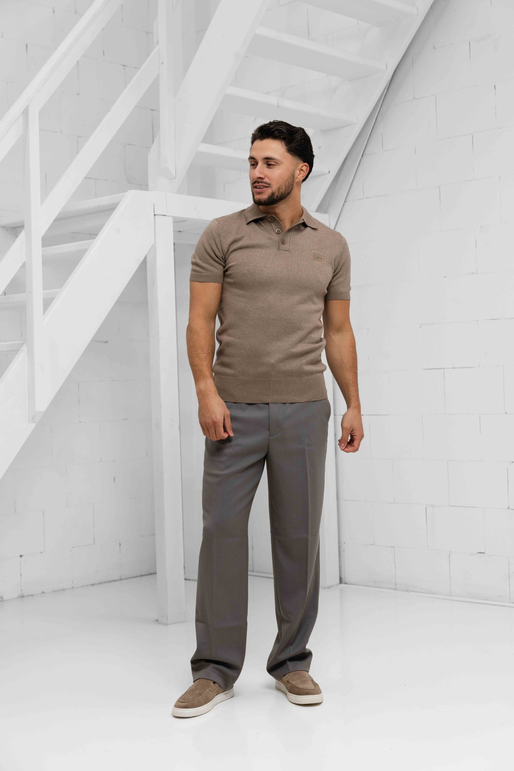 Malelions Knitted Patch Polo Heren Lichtbruin