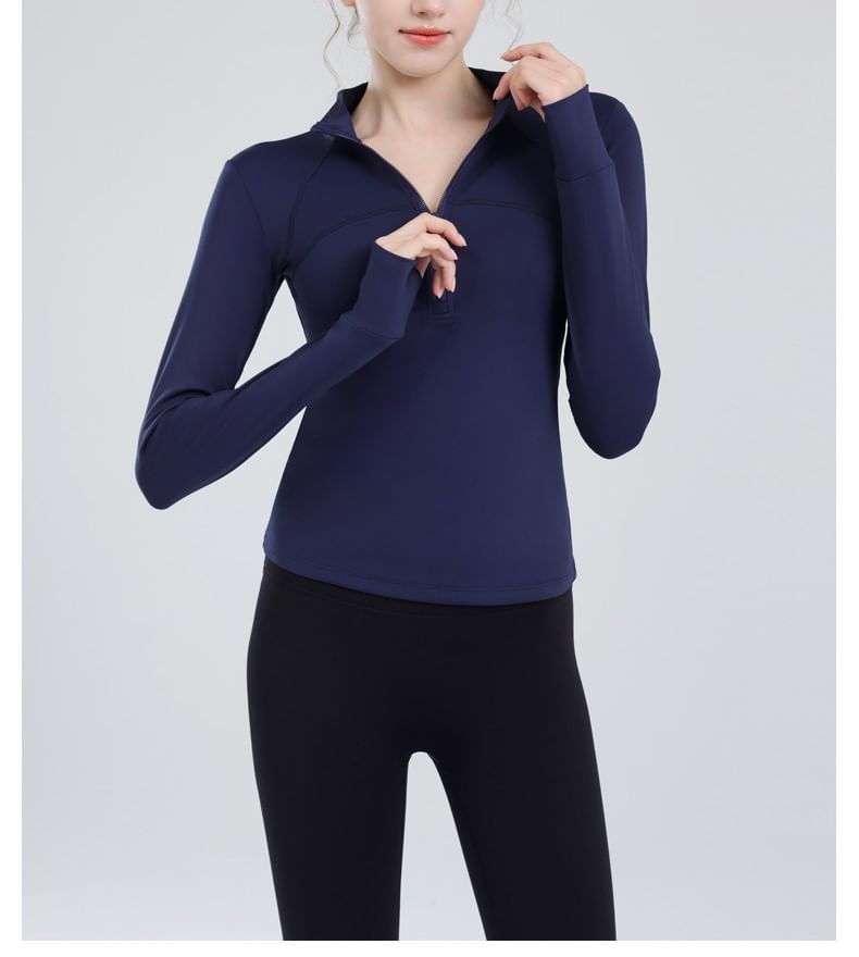 Claduodoe - Sporttop met lange mouwen en halve rits en mock neck