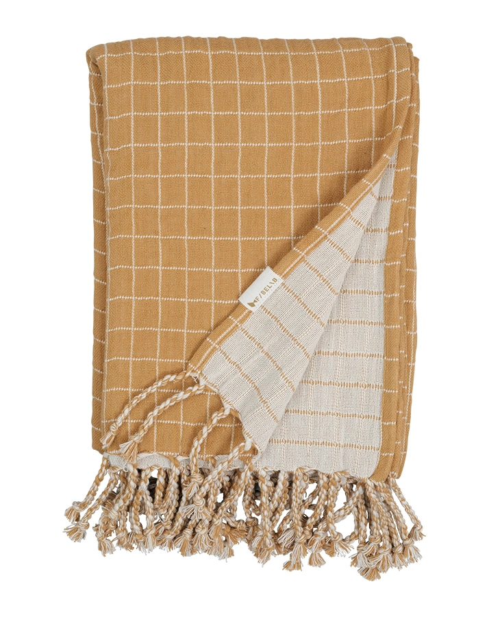 Babydecke GRID (80x110) mit Fransen in ochre