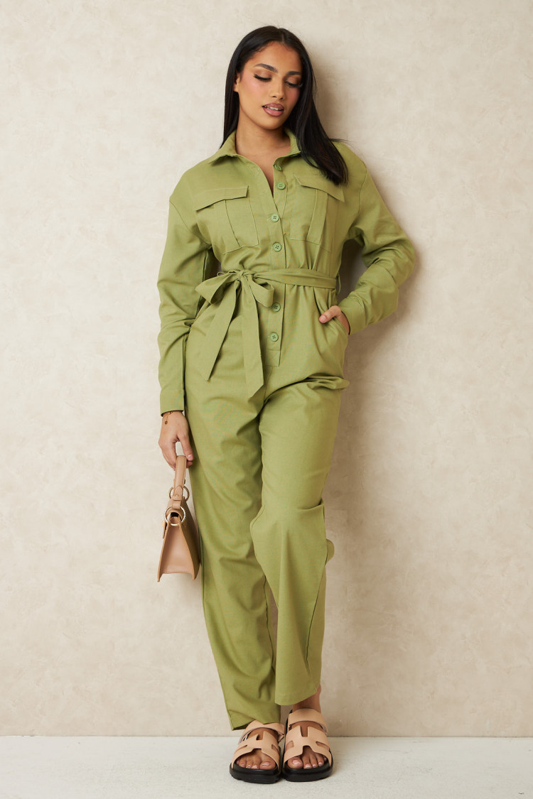 Combinaison pantalon ceinturée verte