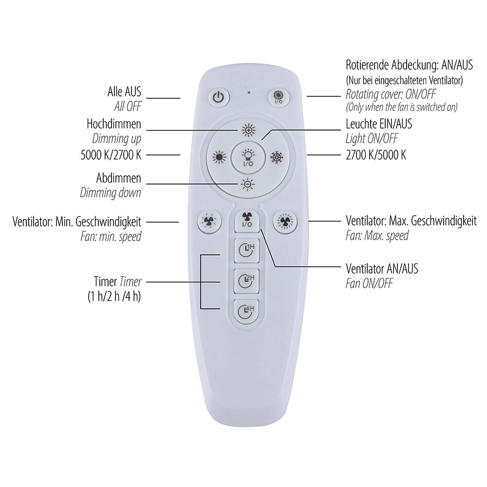 LED Deckenventilator, Fernbedienung, dimmbar, CCT, 58 cm
