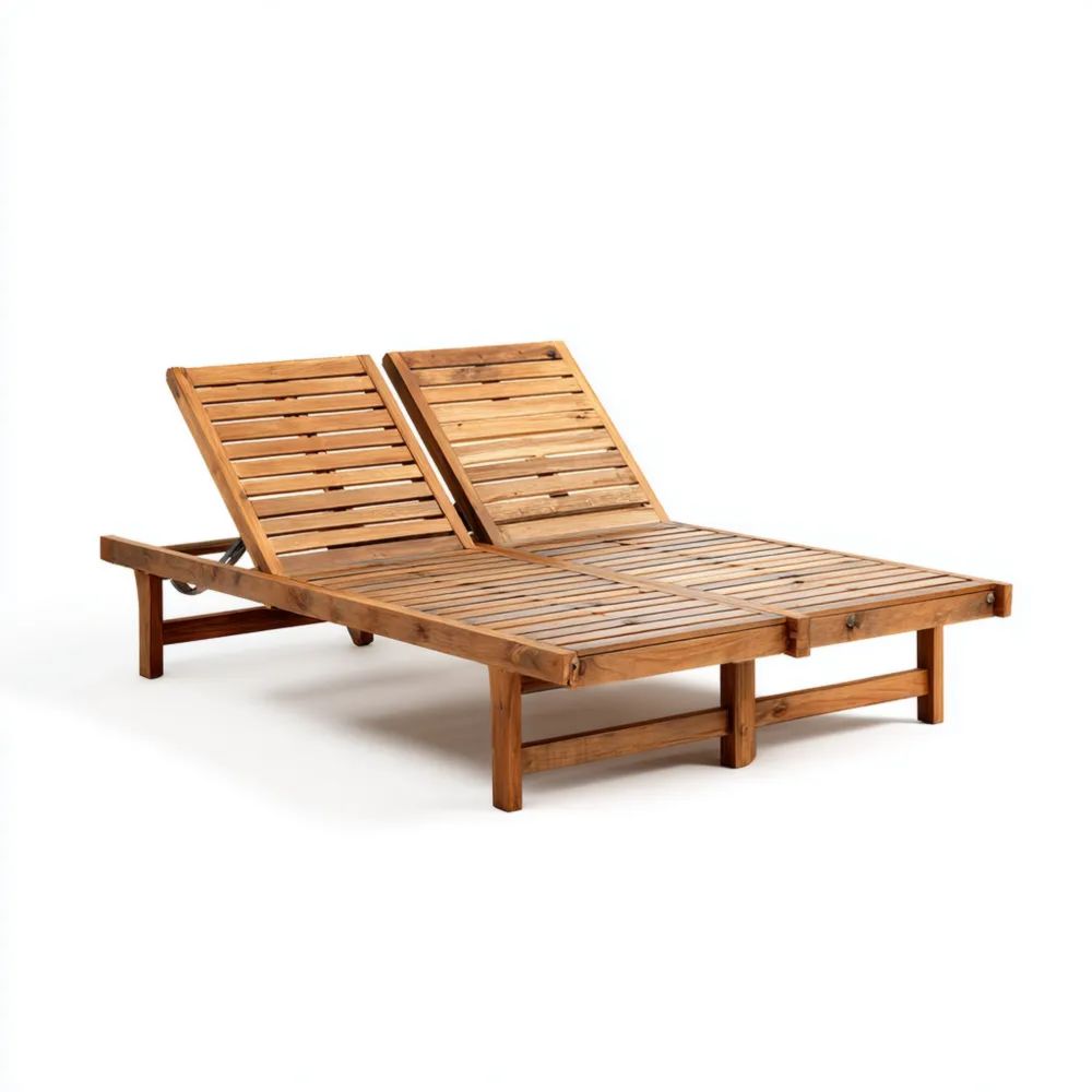 Verstellbare Gartenliege Massivholz Doppelliege – 200x140x35 cm – Natu