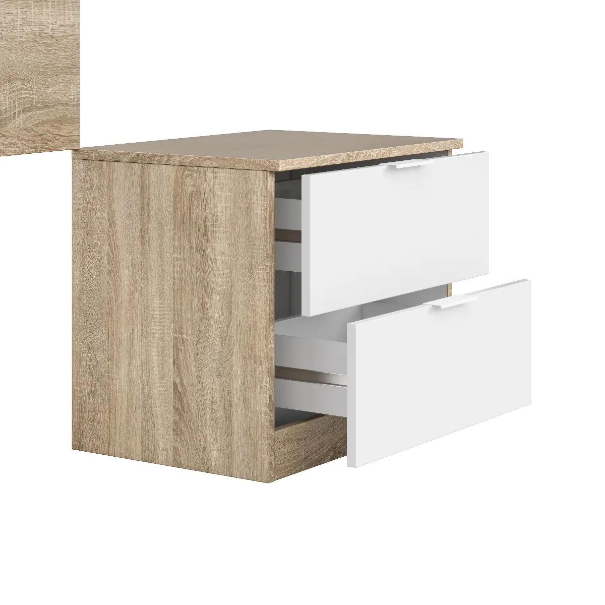 Alter Table de chevet 2 tiroirs - Chêne et blanc