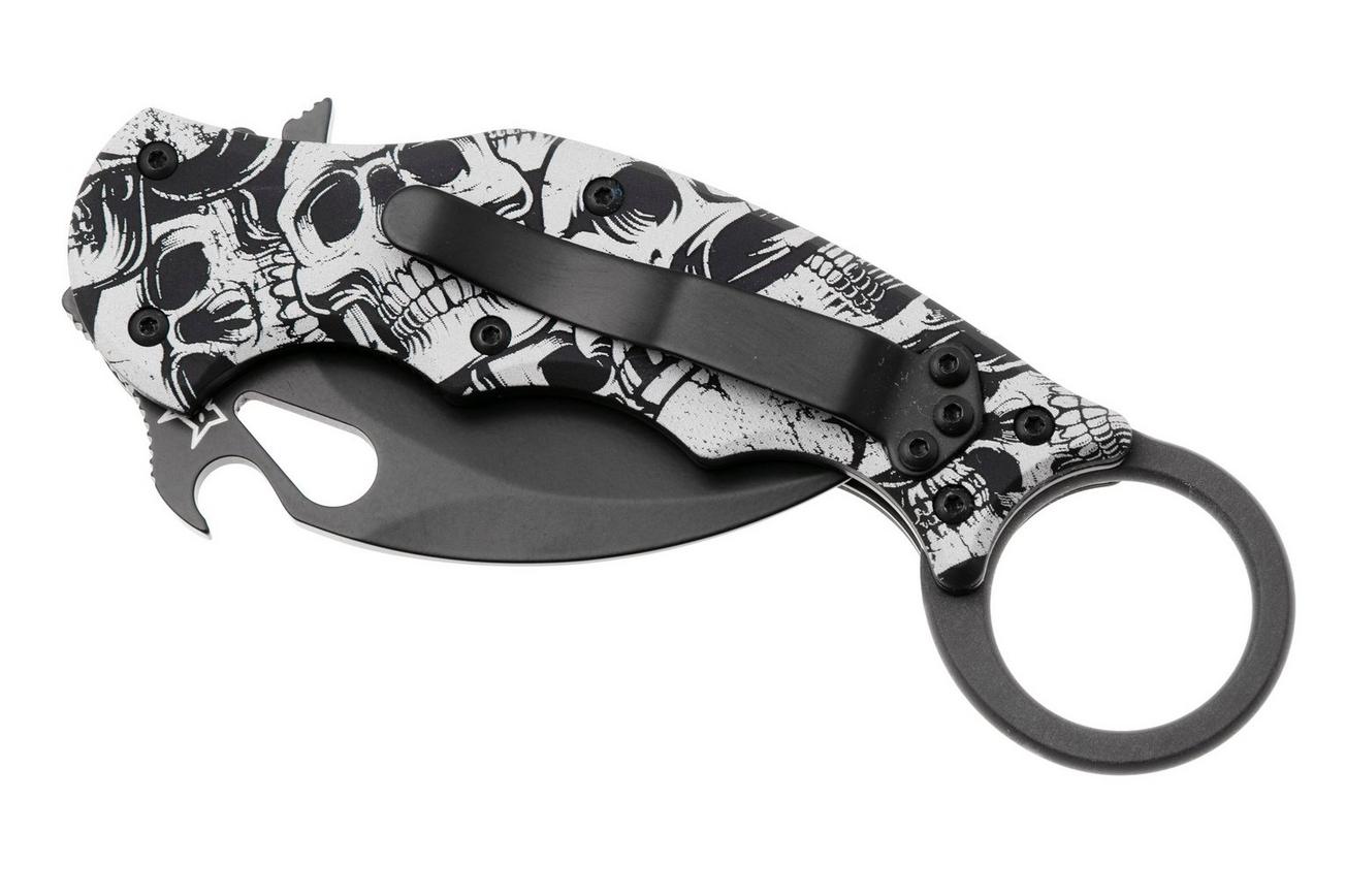 Fox FX-599 ALB-3 The End, Black Idroglider Böhler N690Co, Engraved Aluminum, karambitmes