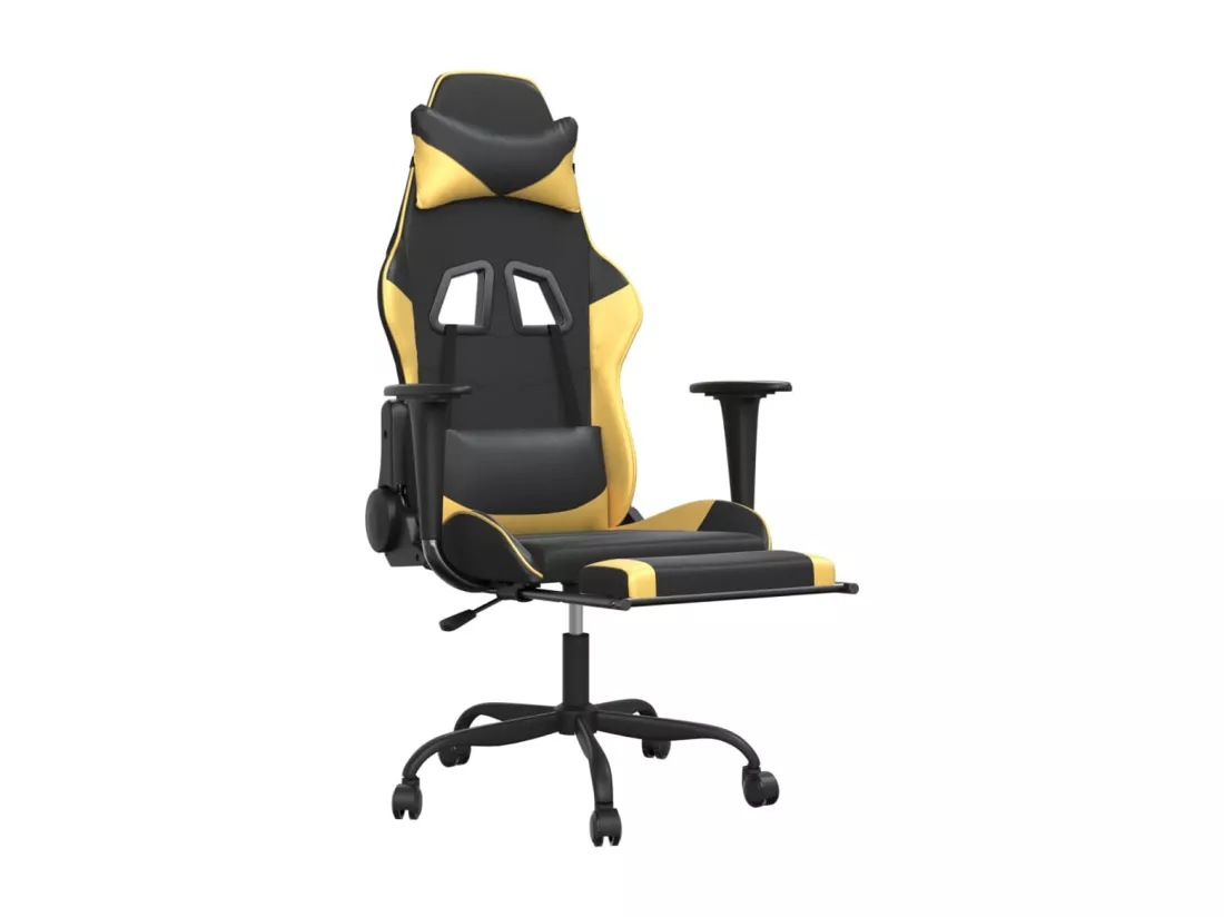 Chaise de jeu avec repose-pied Noir et doré Similicuir