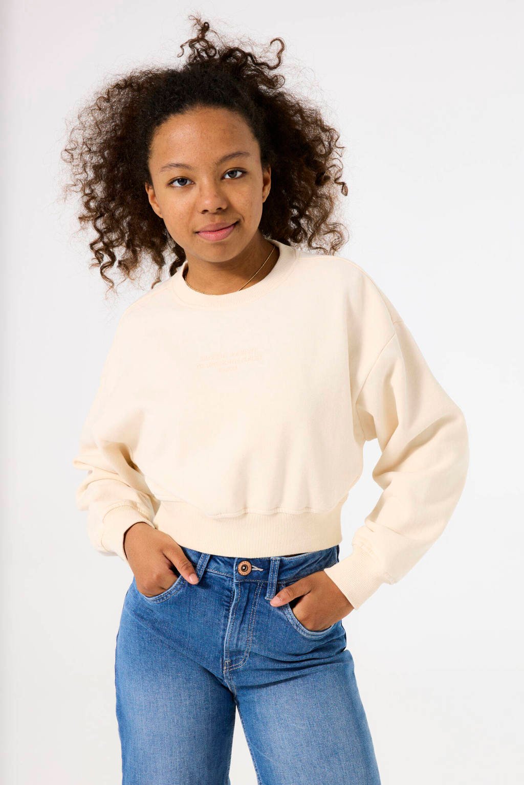 Garcia sweater met tekst ecru