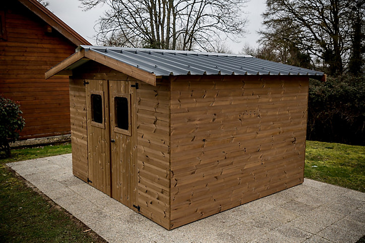 Abri de jardin Habrita Thermabri en bois coloris naturel ép.28 mm surface extérieure 12,31 m²