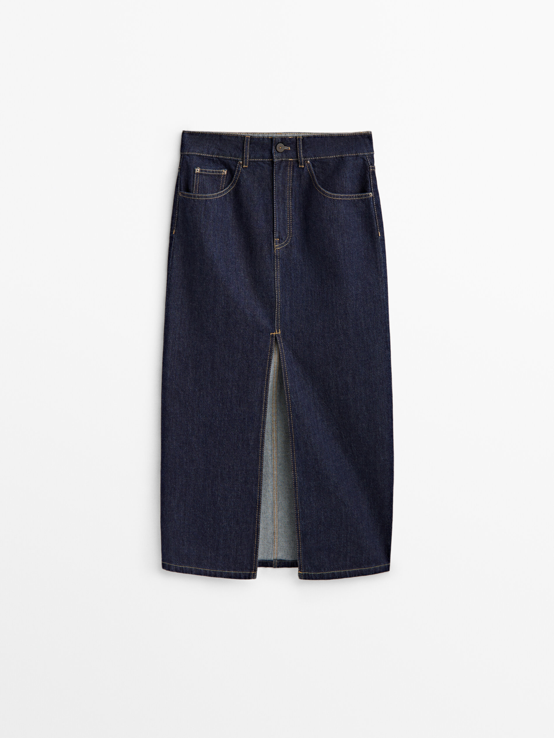 Saia jeans de cintura alta - AZUL MÉDIO