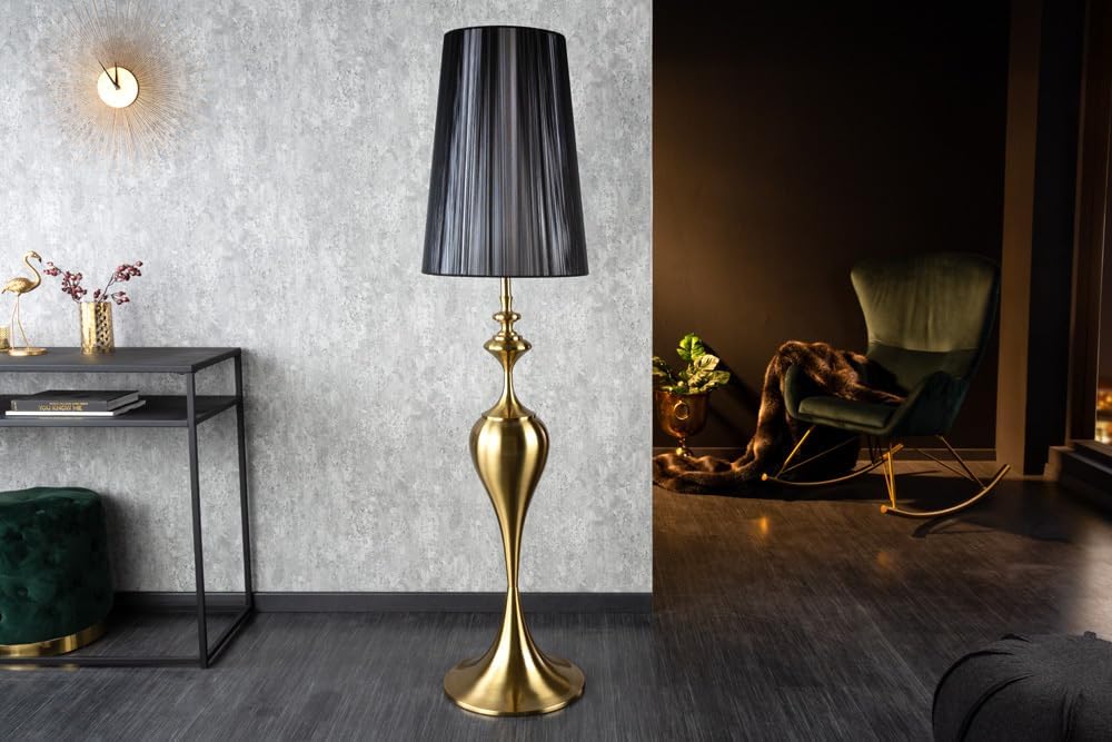 riess-ambiente.de Edle Design Stehlampe LUCIE 160cm schwarz gold gebürstet Barock Stil Stehleuchte Wohnzimmerleuchte