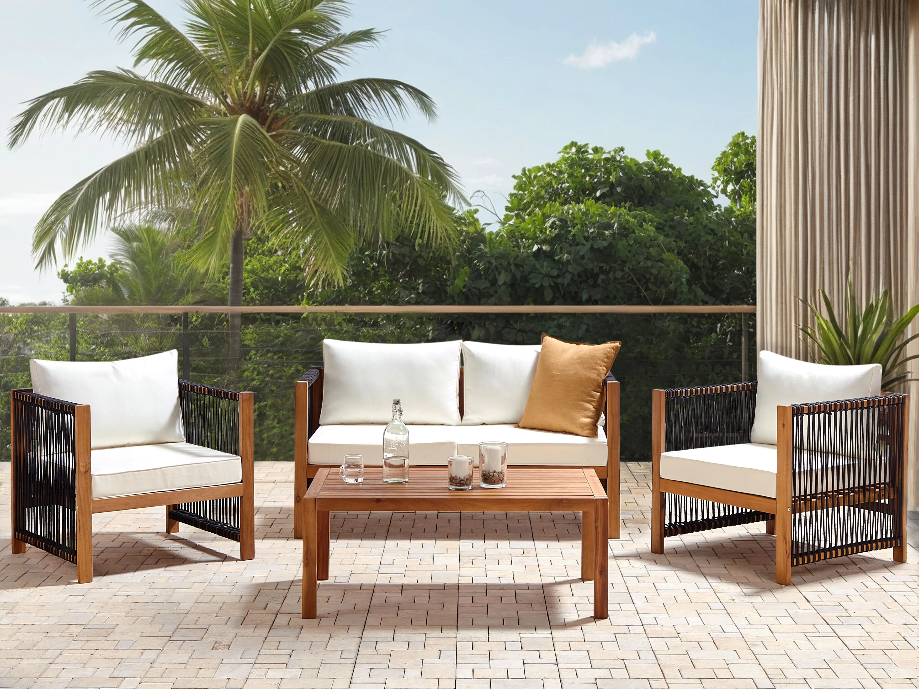 Loungeset met tafel 4-zits ANTRIA Acaciahout Zwart
