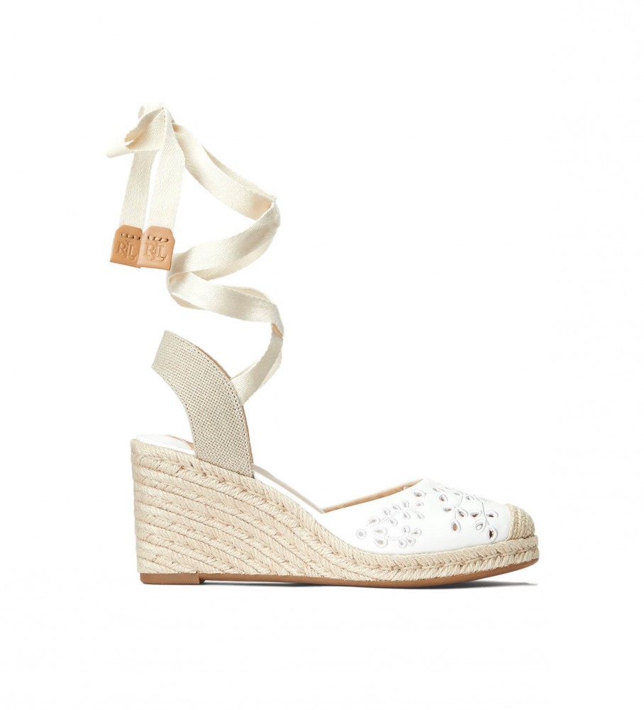 Alpargata Ralph Lauren Paislee em couro napa branco - Salto plataforma de 6,5 cm -