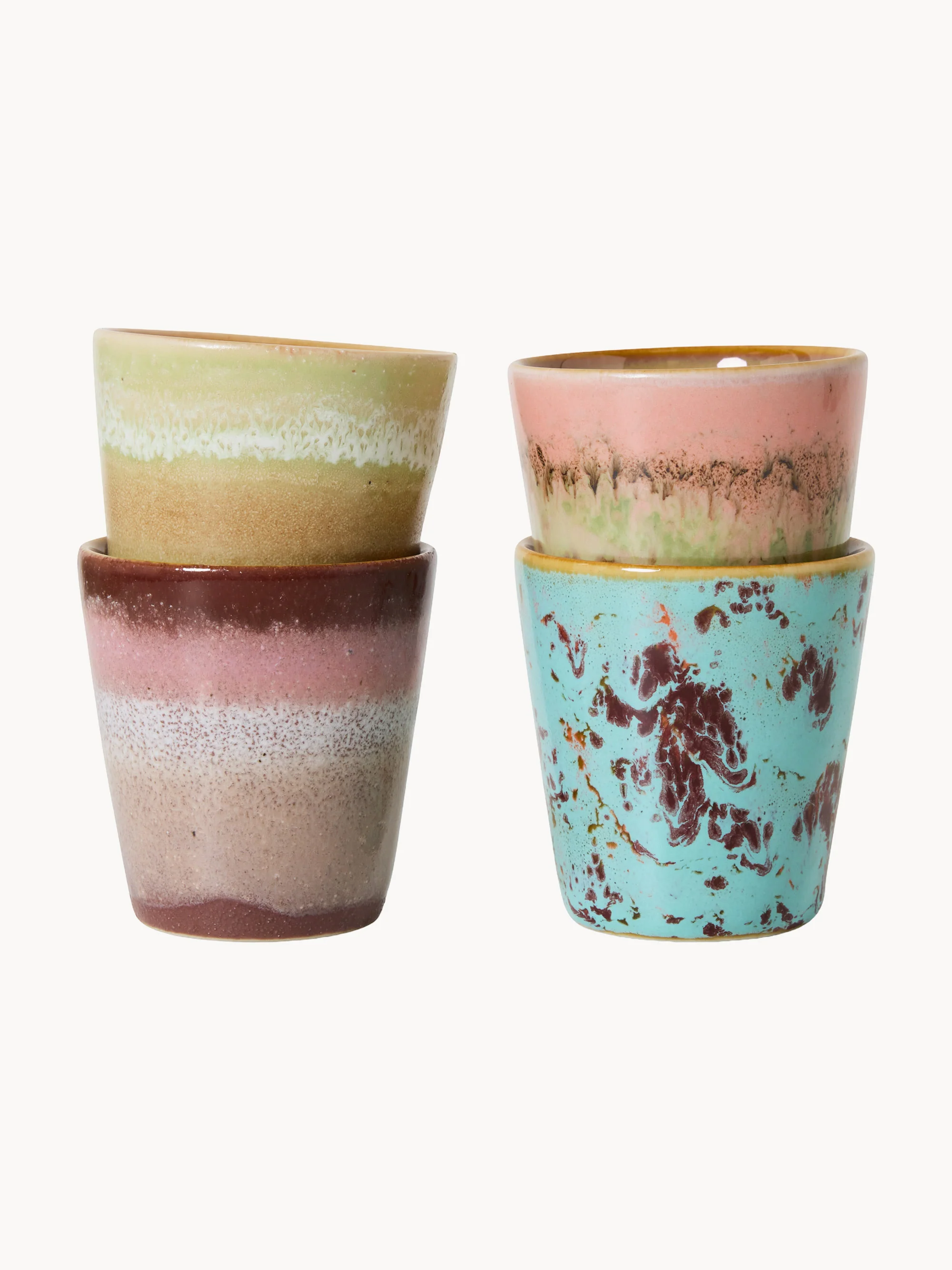Handgemaakte mokken Reactive Glaze 70's, 4-delig