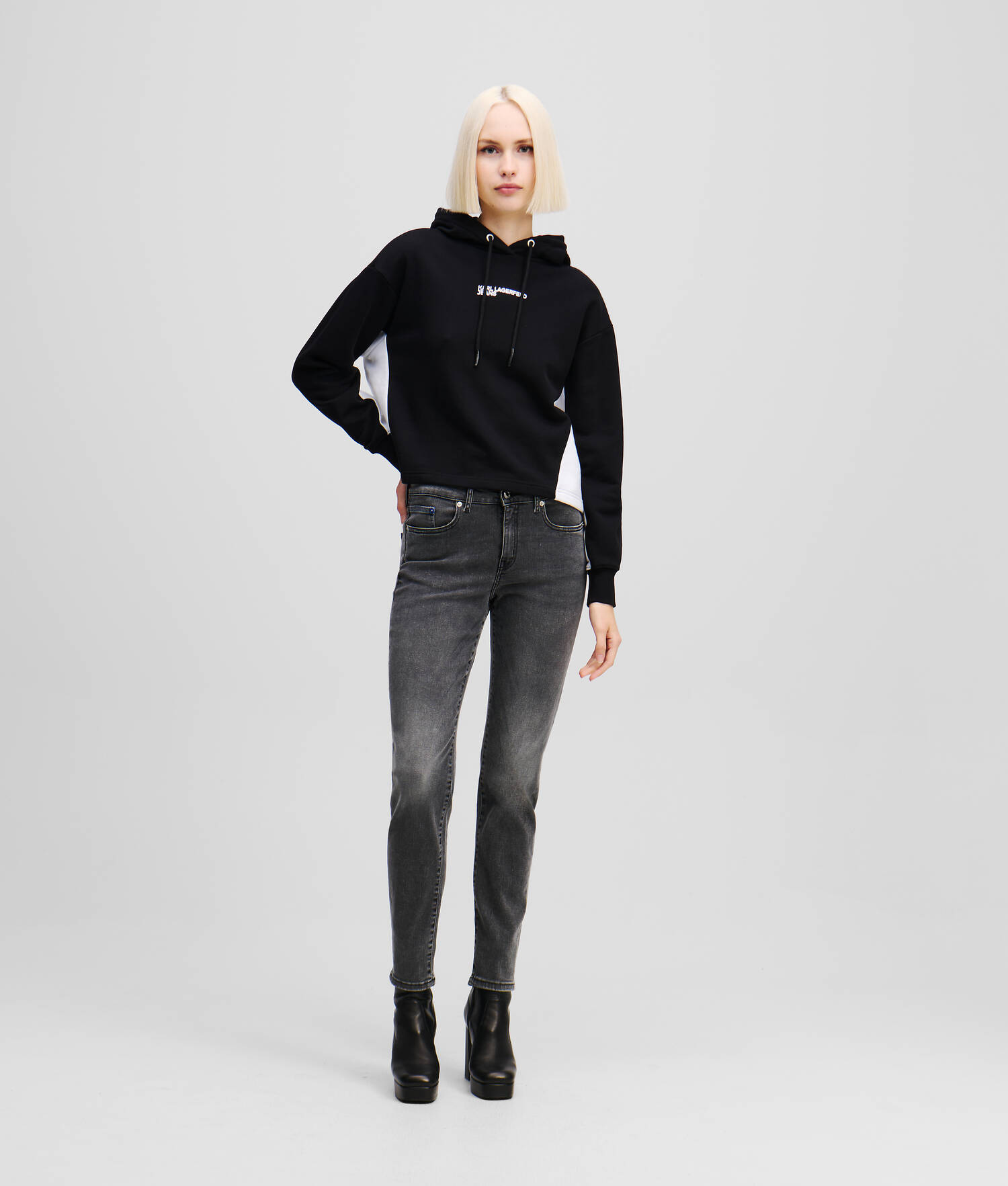 JEAN SLIM TAILLE MI-HAUTE - Noir lavé