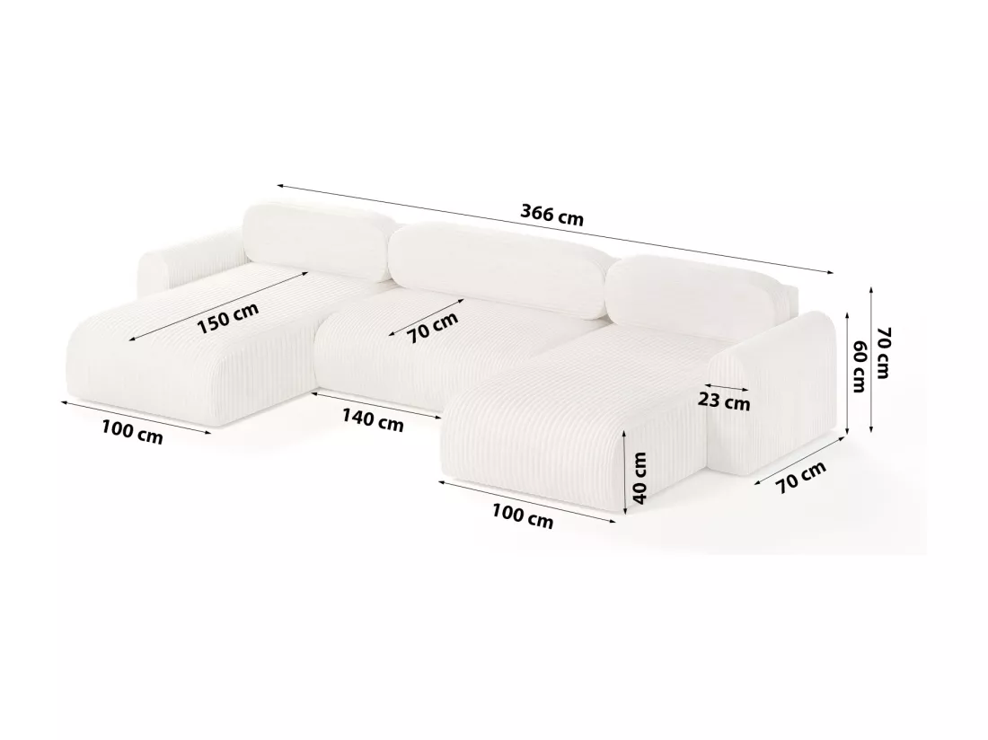 CANAPÉ PANORAMIQUE avec fonction de couchage Pirna U, 8 places, beige clair