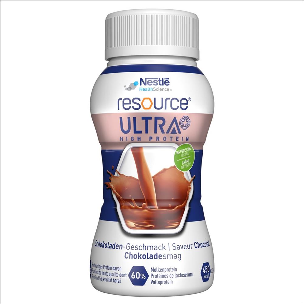 RESOURCE Ultra +<br>4 × 200 ml, Flasche, Emulsion zum Einnehmen, Schokolade