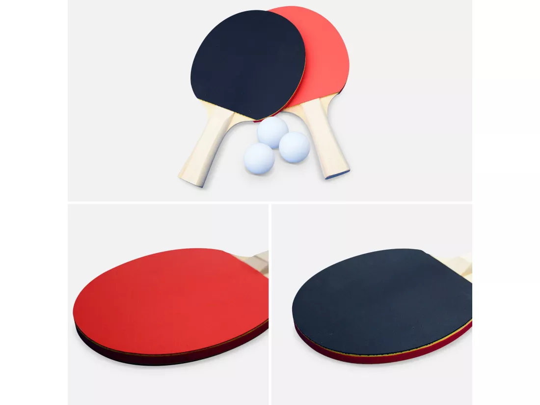 Table de ping pong INDOOR bleue - table pliable avec 4 raquettes et 6 balles. pour utilisation intérieure. sport tennis de table
