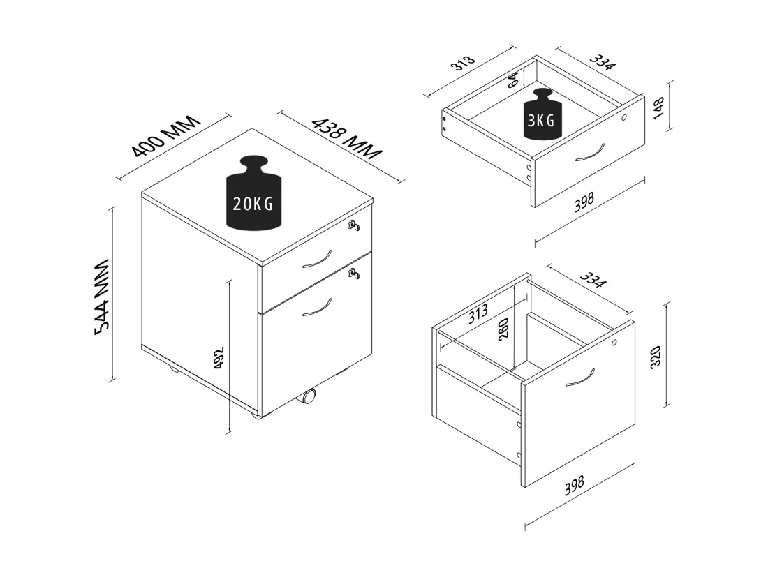 Caisson roulant pour dossiers suspendus Baula M
