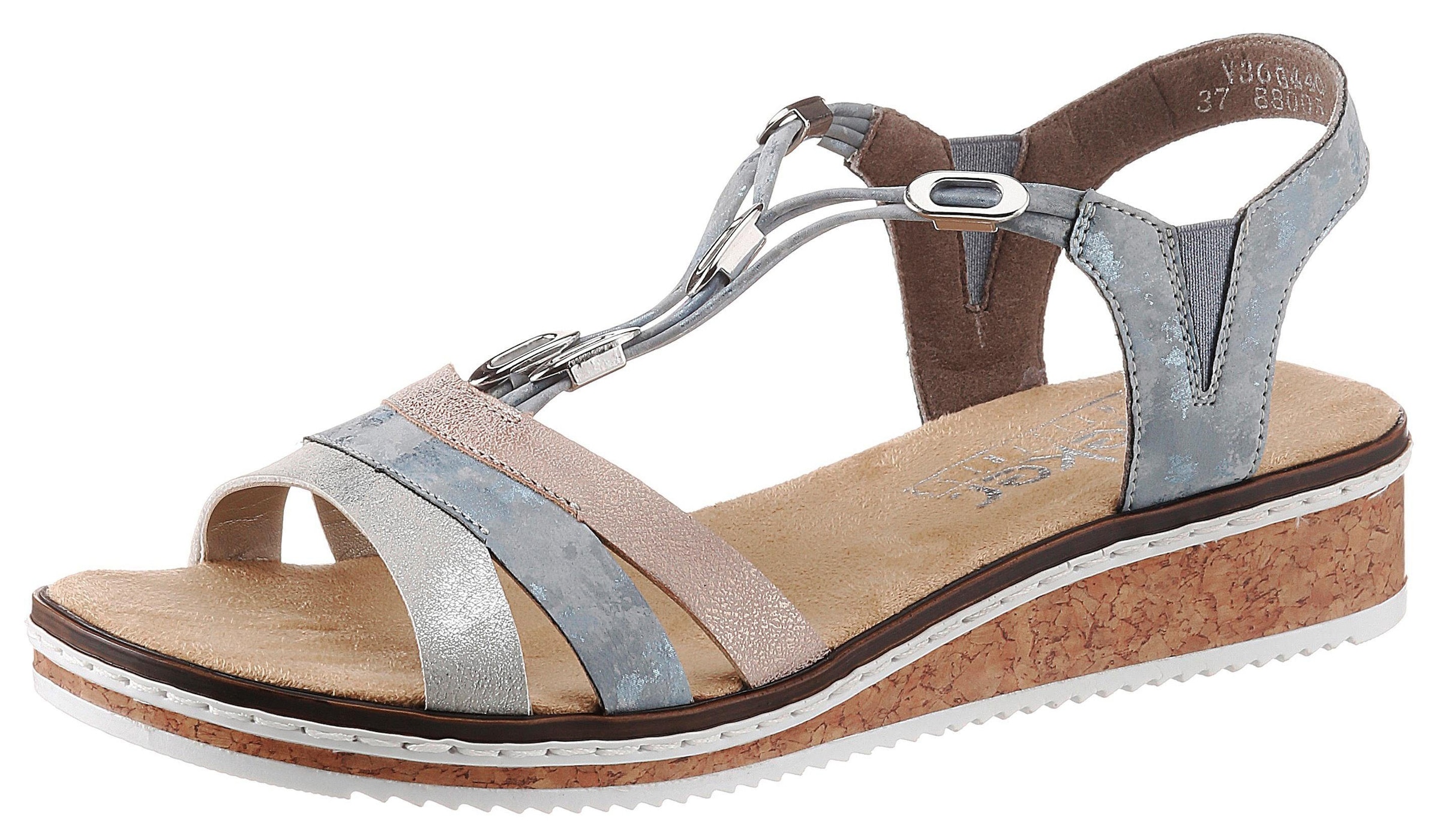 Rieker Riemchensandale  , Sommerschuh, Sandalette, Keilabsatz, mit dezenter Schmuckverzierung