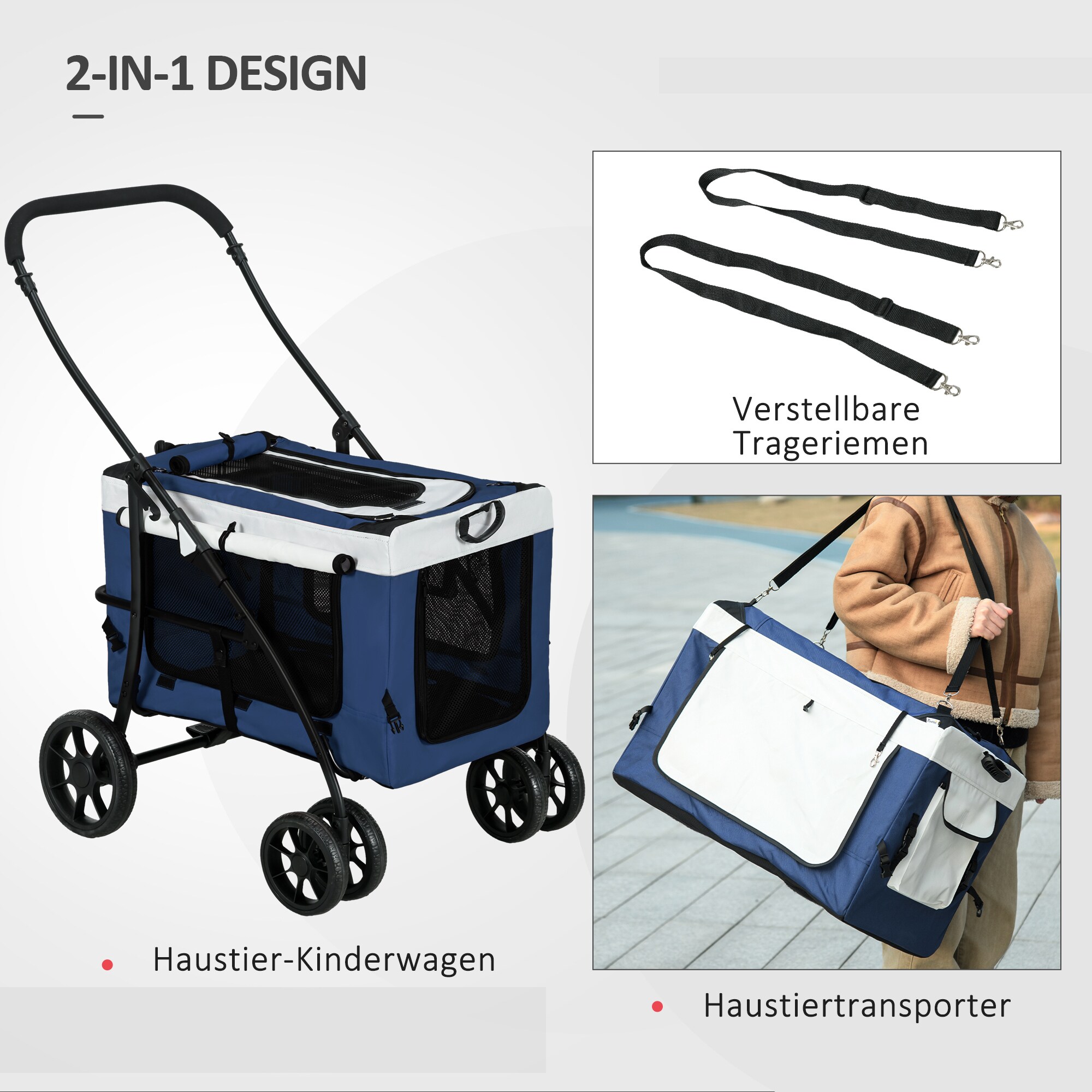 PawHut Hundebuggy mit Klappmechanismus blau 81L x 58B x 97,5H cm