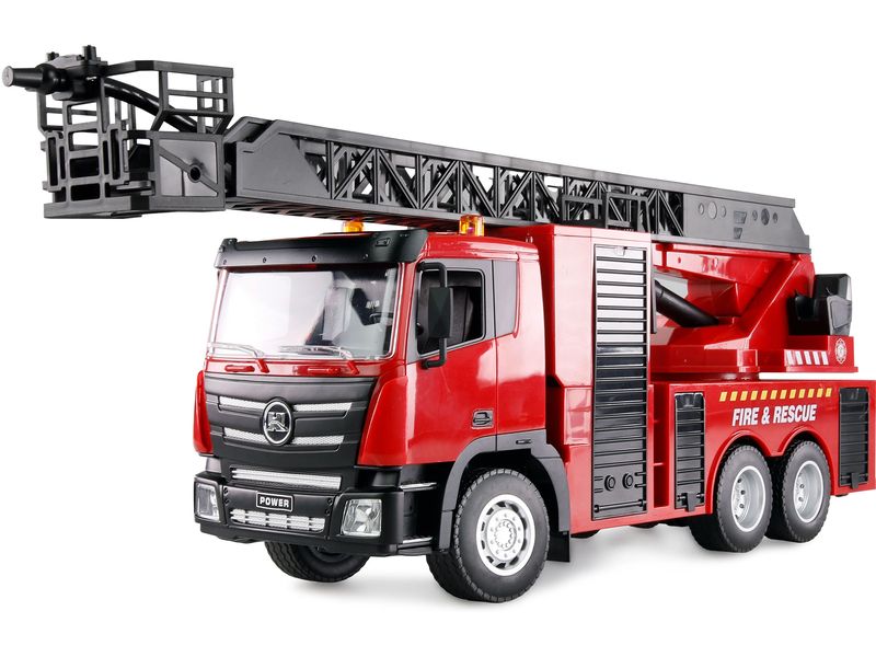 Amewi Arocs Feuerwehr Drehleiter RTR, 1:18 Feuerwehrfahrzeug mit Licht und Wasserwerfer im Massstab 1:18