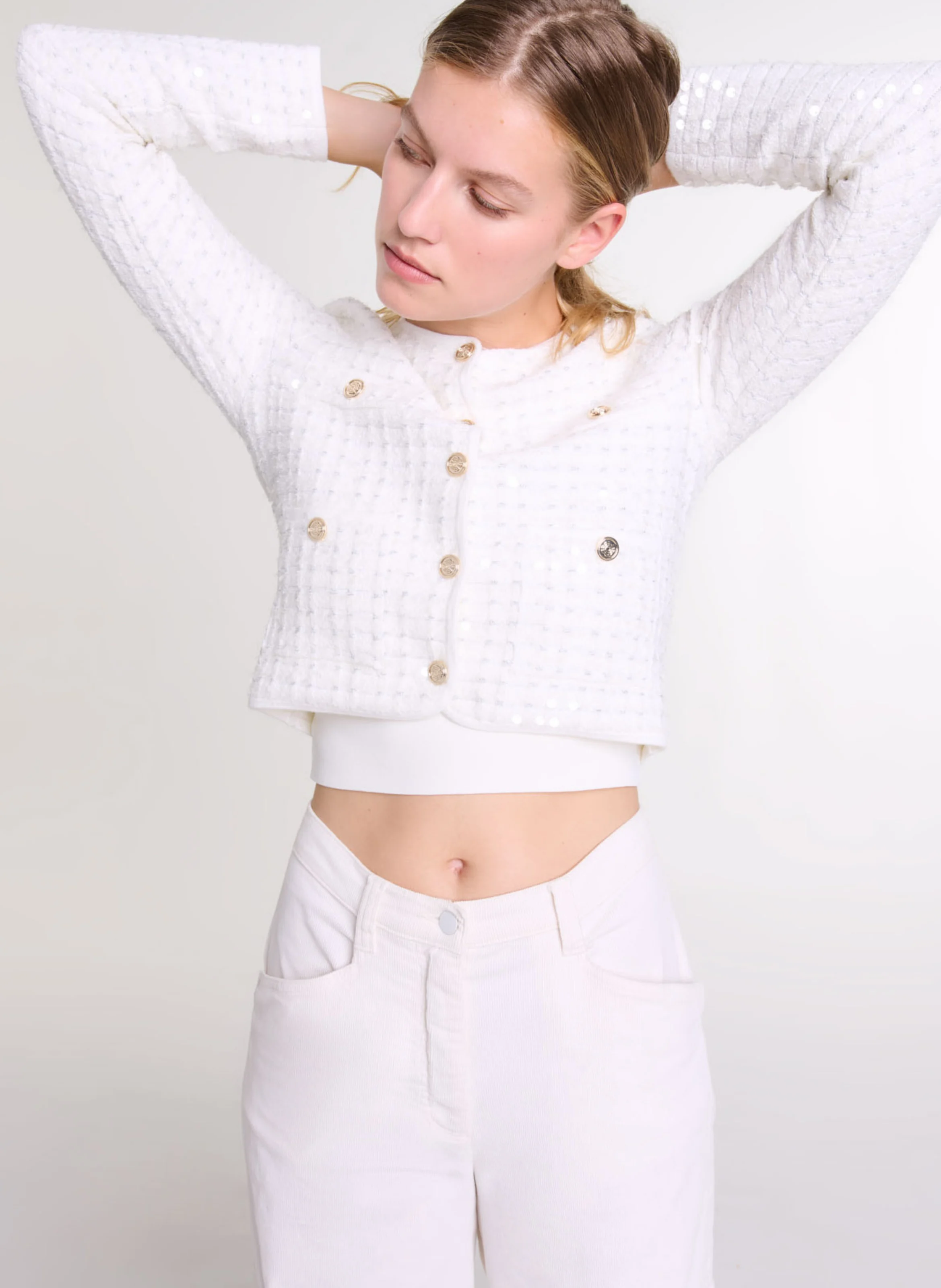 Veste droite à sequins | Blanc