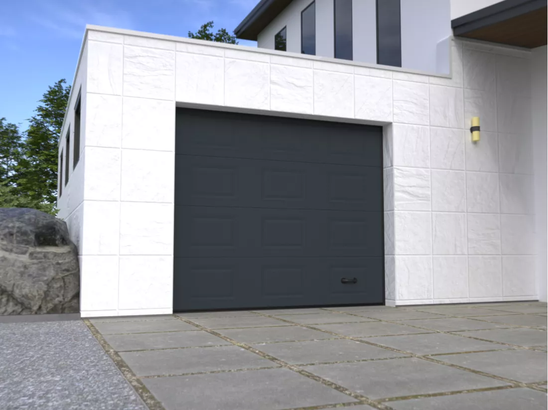 Porte de garage sectionnelle sur mesure à cassettes anthracite - MUGONIA
