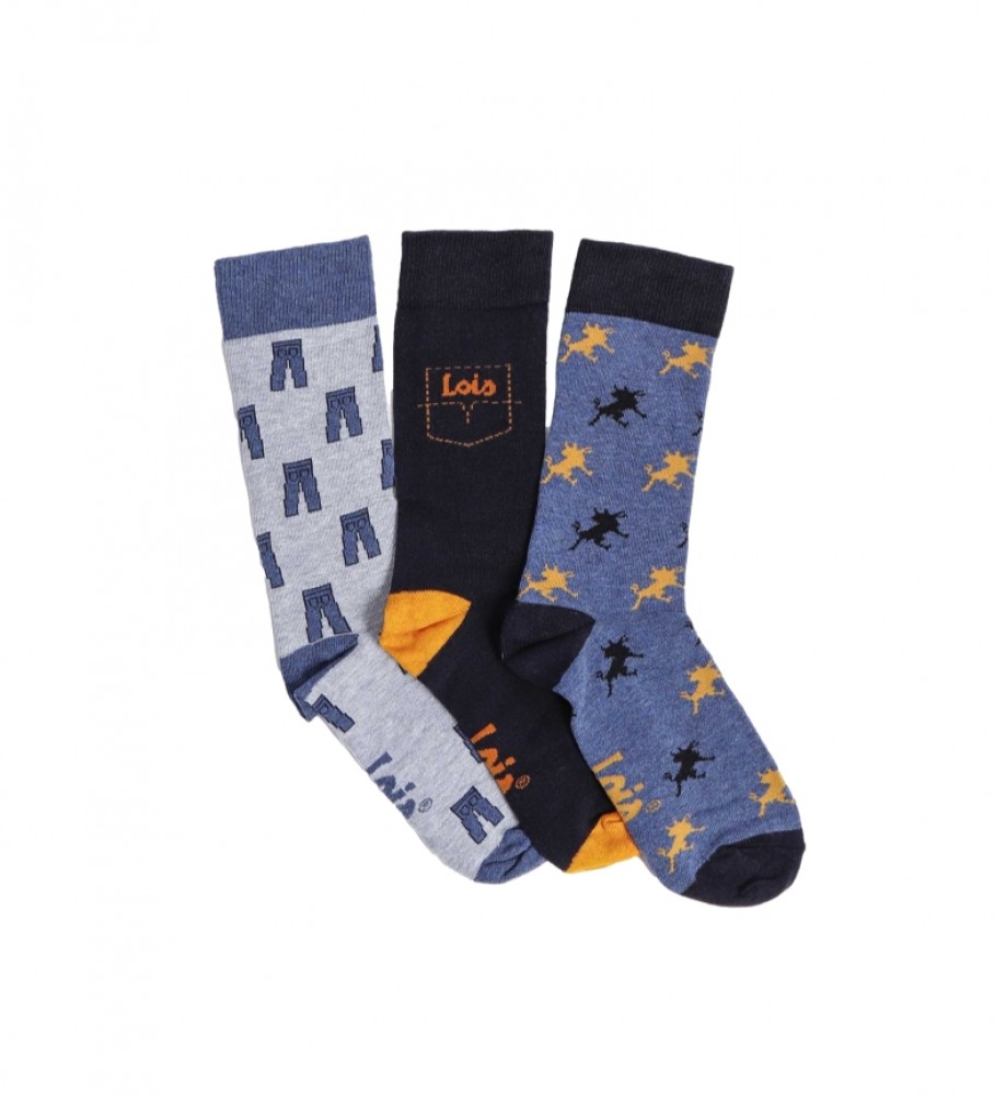 Lois Pacote com 3 pares de meias 29515 Azul, Preto, Cinza