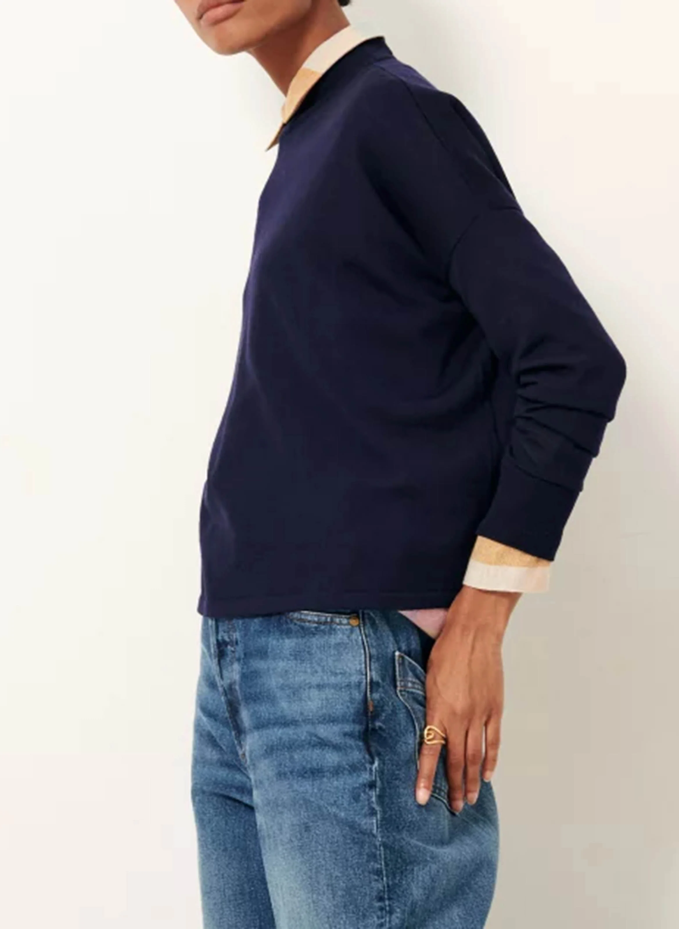 MASSA - Pull ample col montant en laine mérinos | Bleu