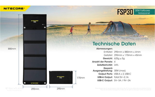 Nitecore faltbares Solarpanel FSP30 30W