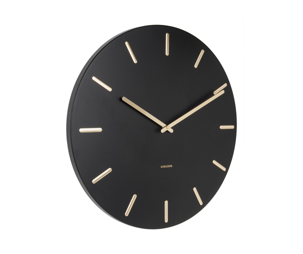 Wall clock Charm black steel with gold battons