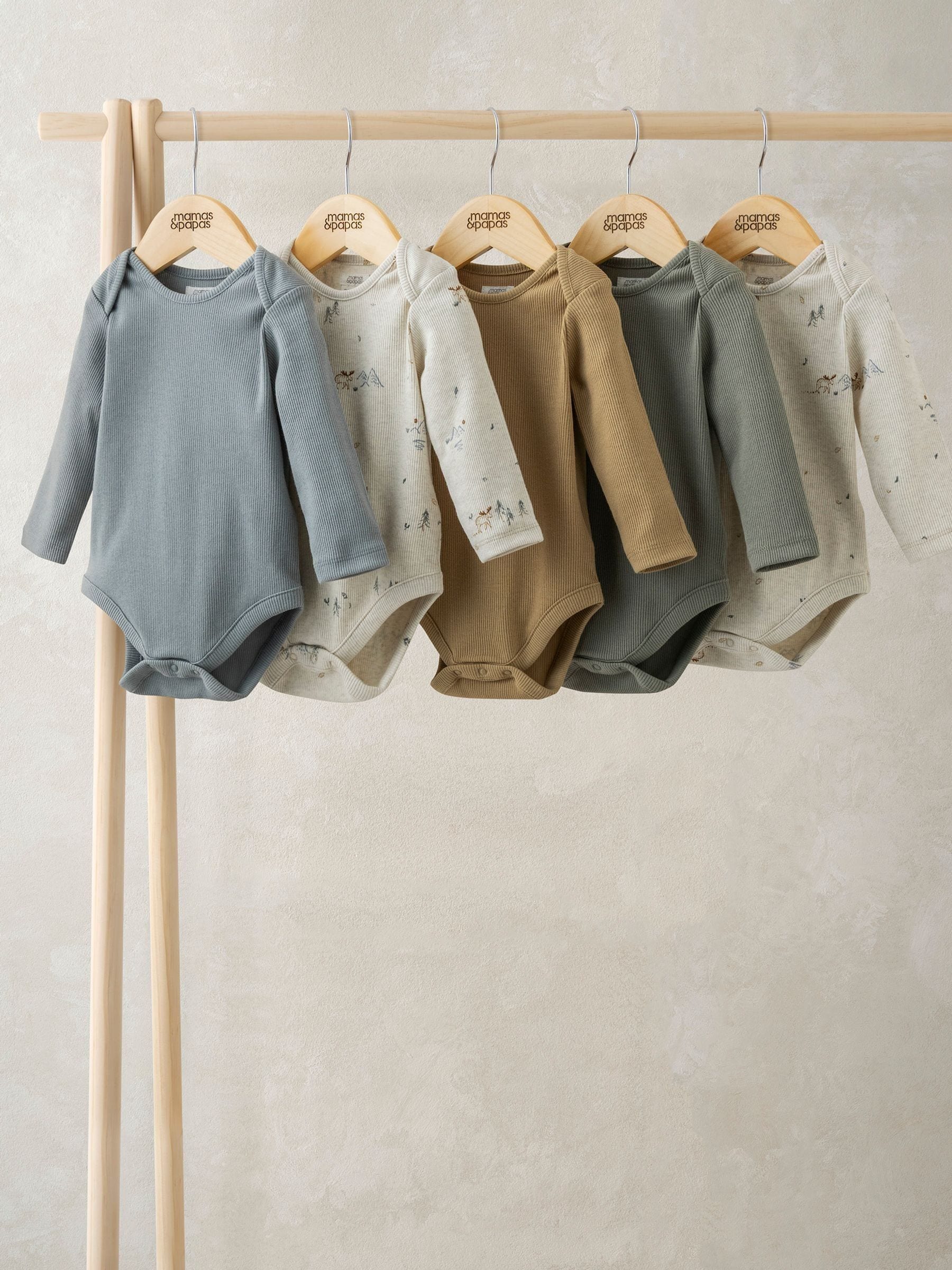 Mamas & Papas Moose Long Sleeve Bodysuits Pack of 5