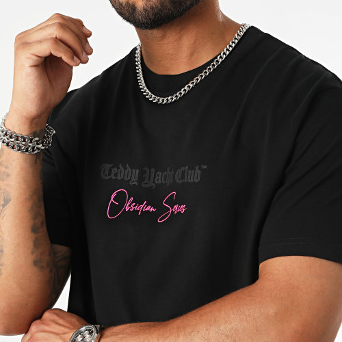 Tee Shirt Oversize Large Obsidian Luxury Zip Noir Rose Fluo