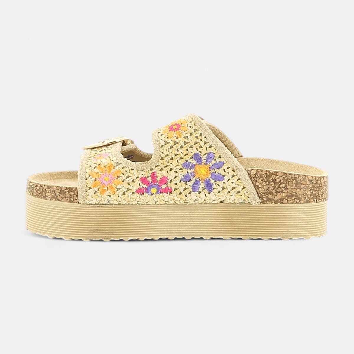 Mules semelle liège à talon compensé Femme beige