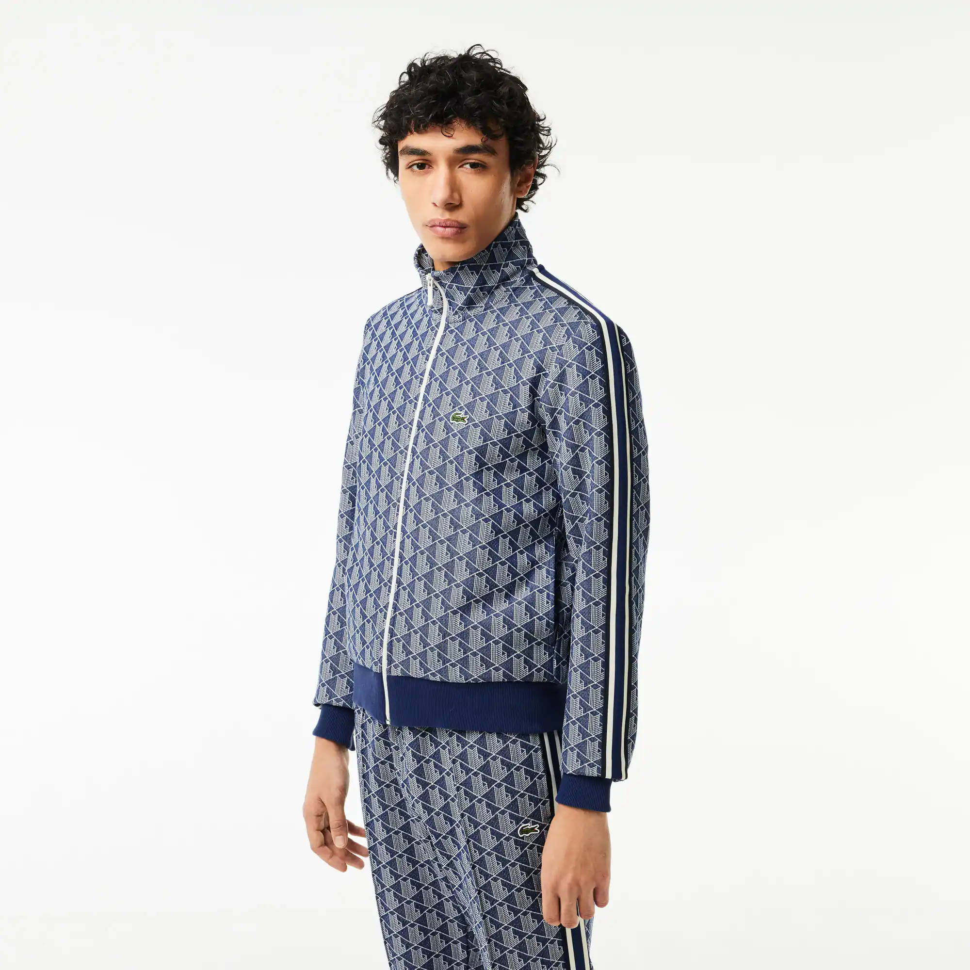 Sweatshirt zippé Paris jacquard monogramme Sweatshirts - Bleu - Lacoste - Homme