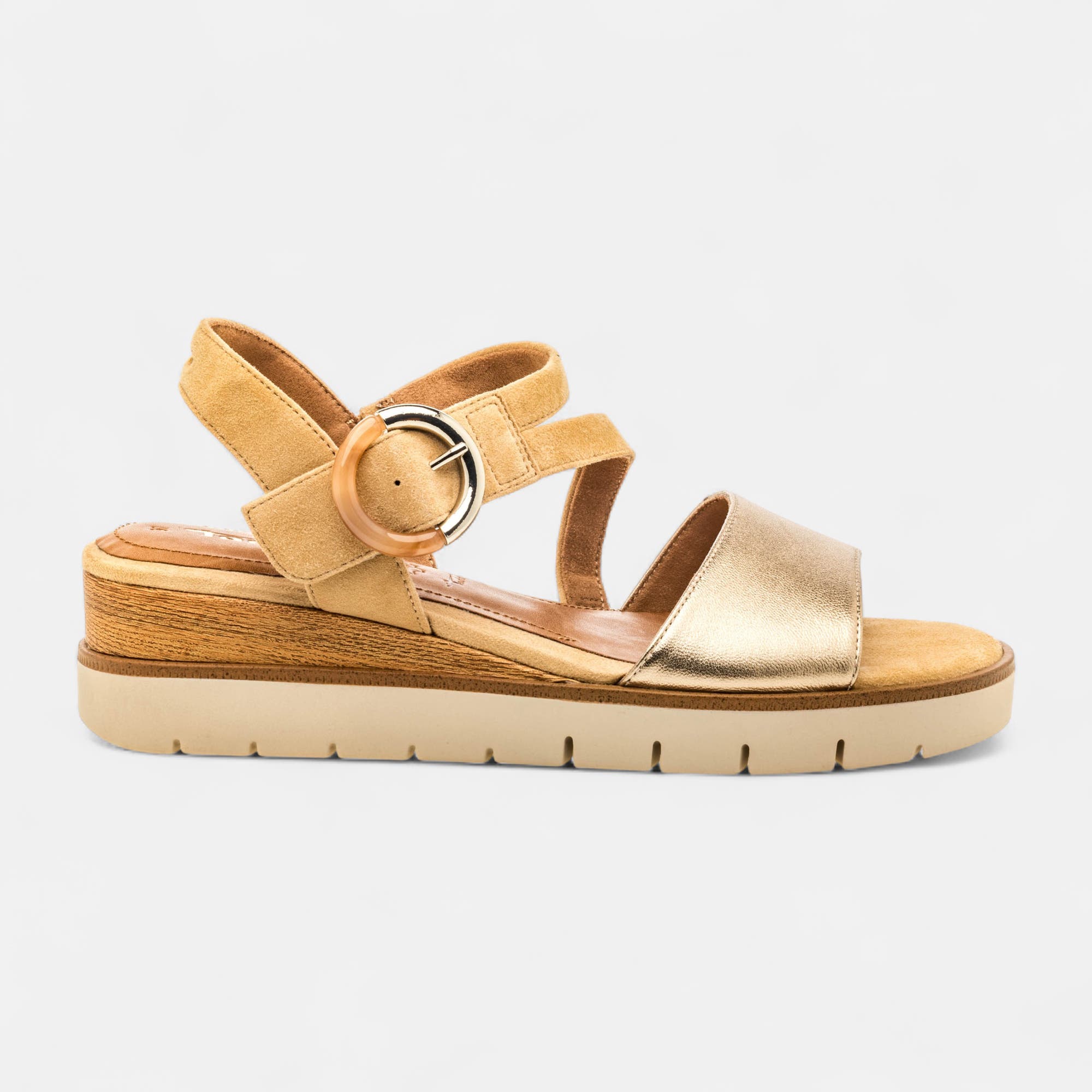 Sandales à talon compensé Femme en cuir or