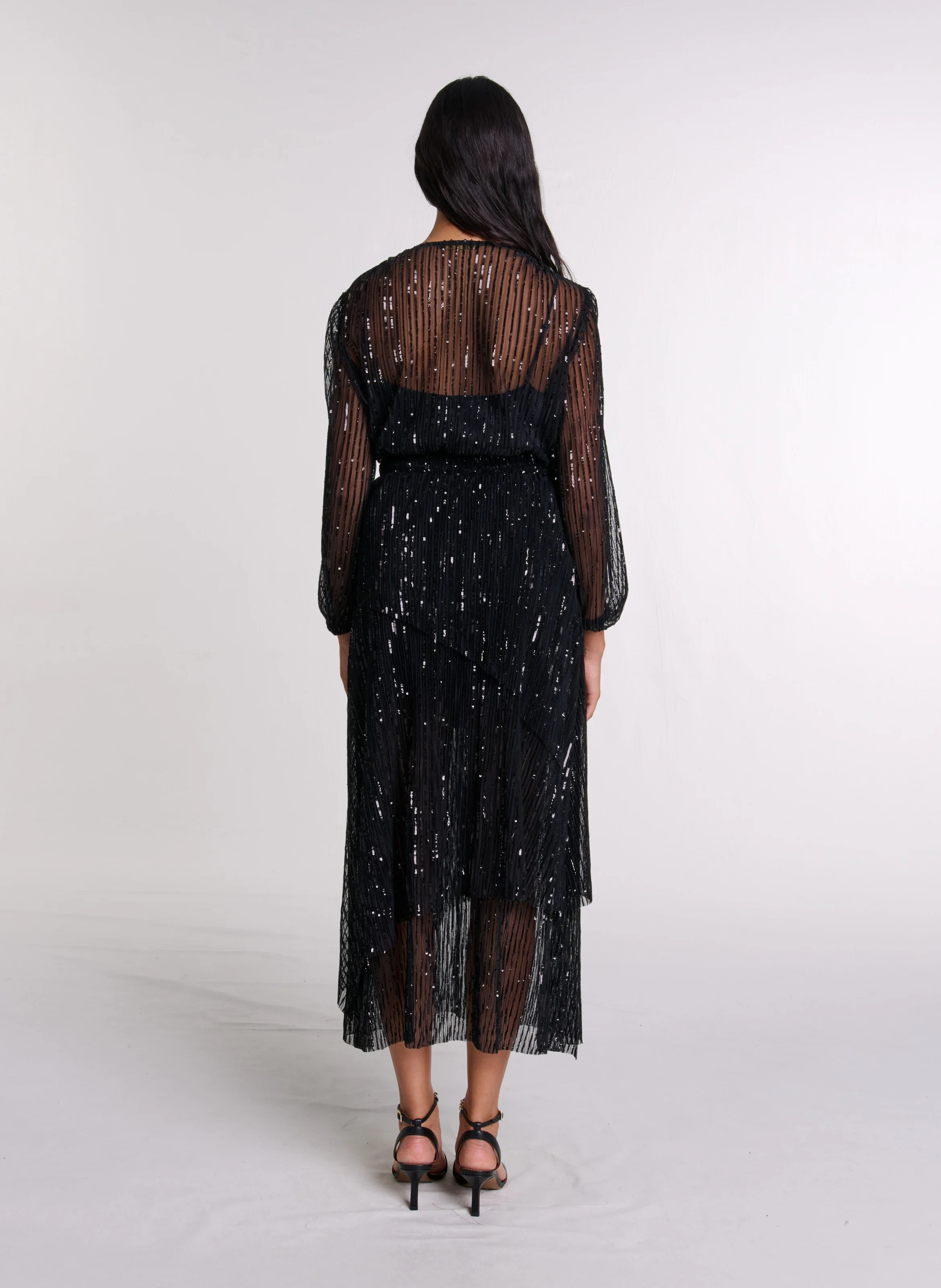 Robe longue cintrée col V | Noir