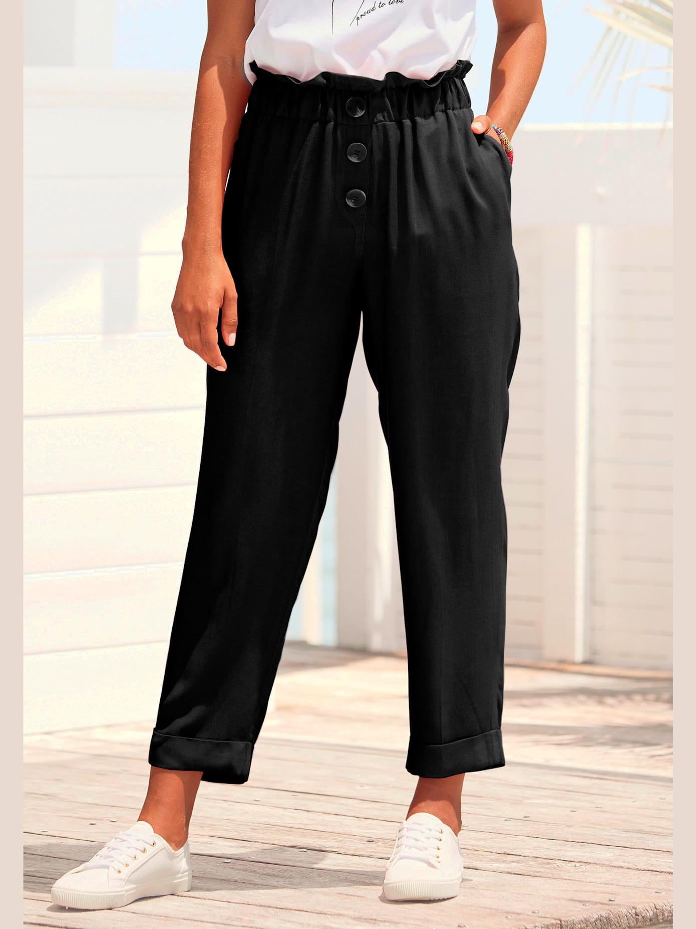 Pantalon paperbag léger avec ceinture élastique